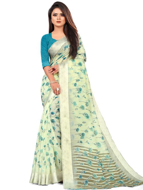 satin white saree with blouse - 19645433 - Very Small Image - 1