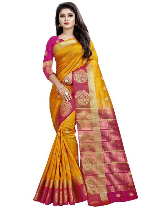 kanjivaram yellow saree with blouse - 19645484 - Very Small Image - 1