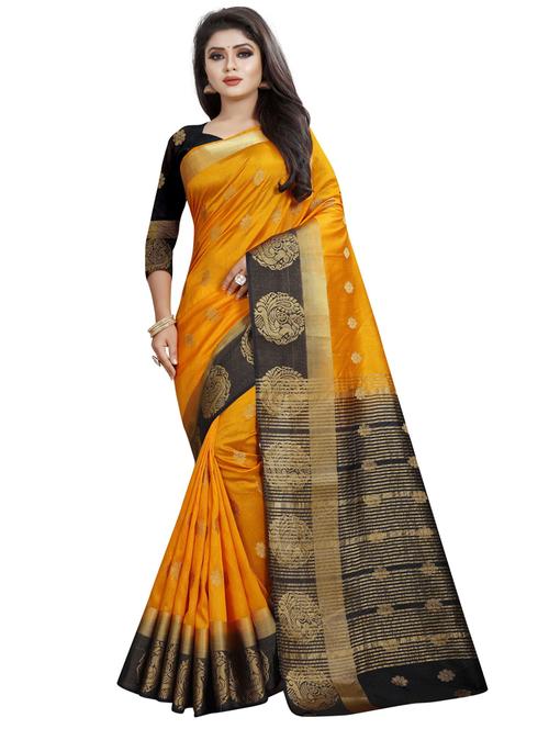 kanjivaram yellow saree with blouse - 19645486 - Very Small Image - 1