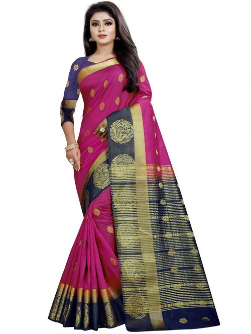 kanjivaram pink saree with blouse - 19645487 - Very Small Image - 1
