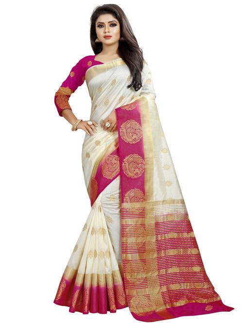 kanjivaram white saree - 19645488 - Very Small Image - 1