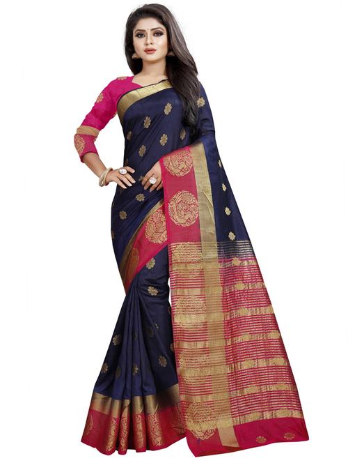 kanjivaram blue saree with blouse - 19645489 - Very Small Image - 1