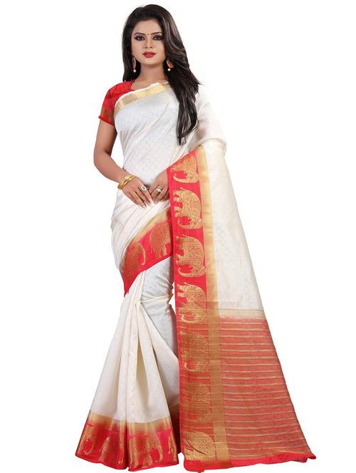 kanjivaram white saree with blouse - 19645509 - Very Small Image - 1