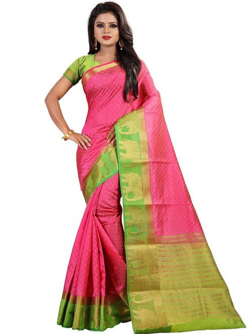 kanjivaram pink saree with blouse - 19645510 - Very Small Image - 1