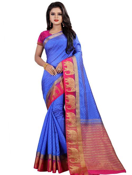 kanjivaram blue saree with blouse - 19645514 - Very Small Image - 1