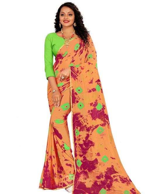 tie & dye orange saree - 19645542 - Very Small Image - 1