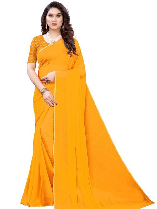 solid chiffon saree with blouse - 19645544 - Very Small Image - 1