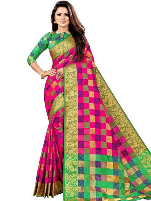 pink silk saree - 19645549 - Very Small Image - 1