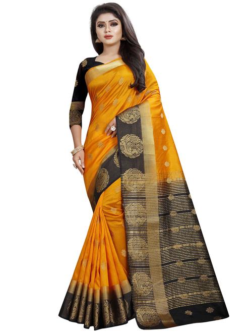 kanjivaram yellow saree with blouse - 19645551 - Very Small Image - 1