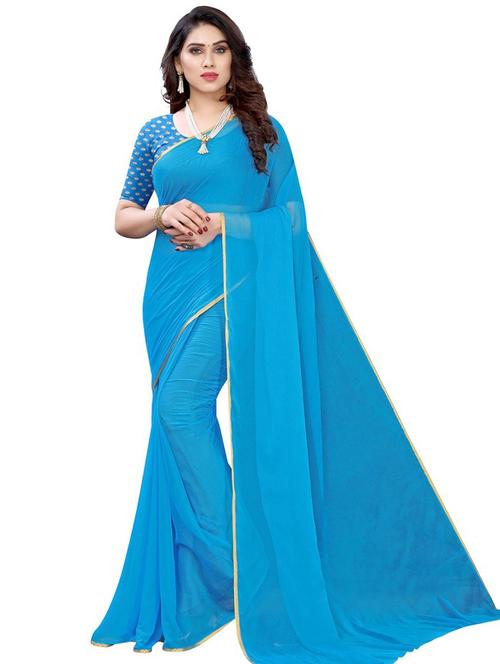 solid chiffon saree with blouse - 19645555 - Very Small Image - 1