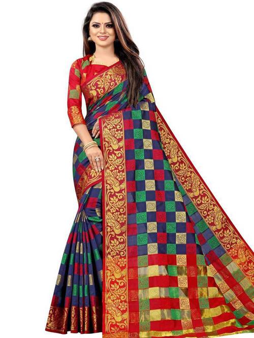 blue silk saree with blouse - 19645558 - Very Small Image - 1