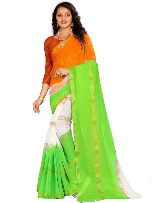 chiffon tri-color saree - 19645600 - Very Small Image - 1