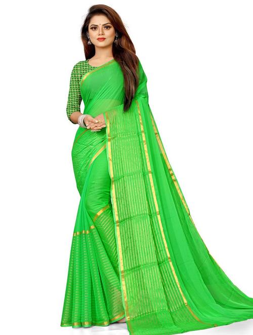 chiffon solid green saree with blouse - 19645612 - Very Small Image - 1