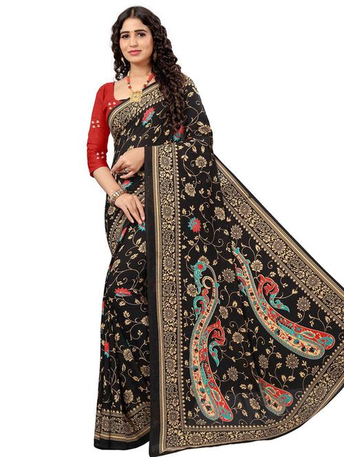 georgette printed saree with blouse - 19645622 - Very Small Image - 1