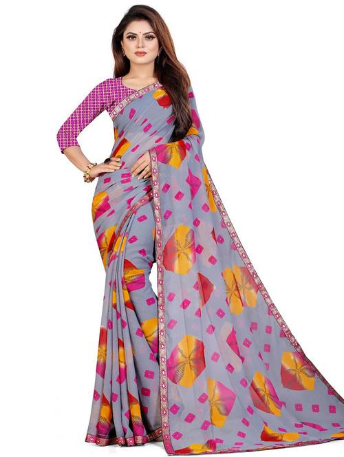 chiffon printed saree with blouse - 19645630 - Very Small Image - 1