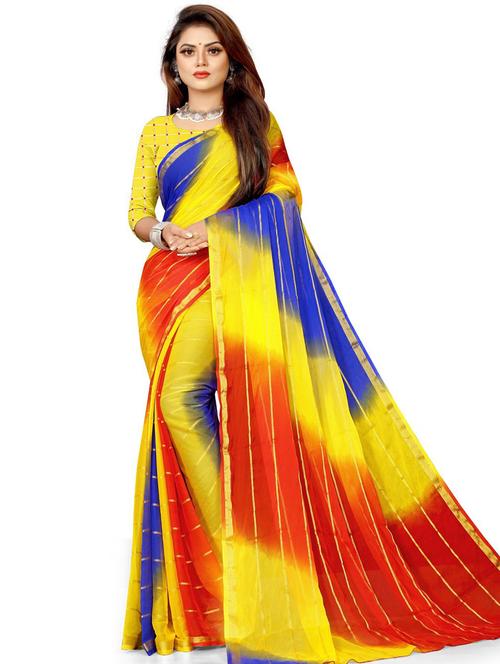 chiffon multi colored saree with blouse - 19645631 - Very Small Image - 1