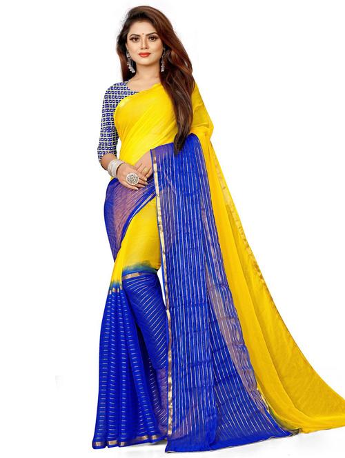 chiffon solid saree with blouse - 19645637 - Very Small Image - 1