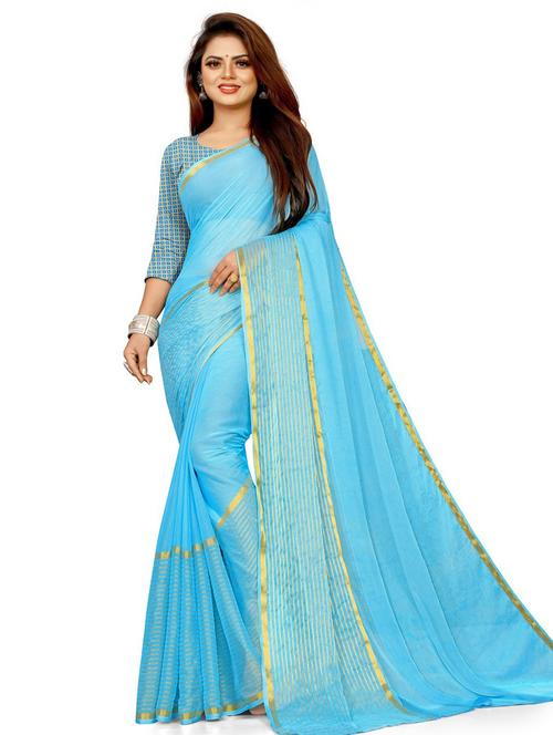 chiffon solid saree with blouse - 19645641 - Very Small Image - 1