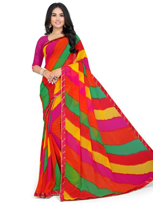 leheriya georgette saree with blouse - 19645660 - Very Small Image - 1