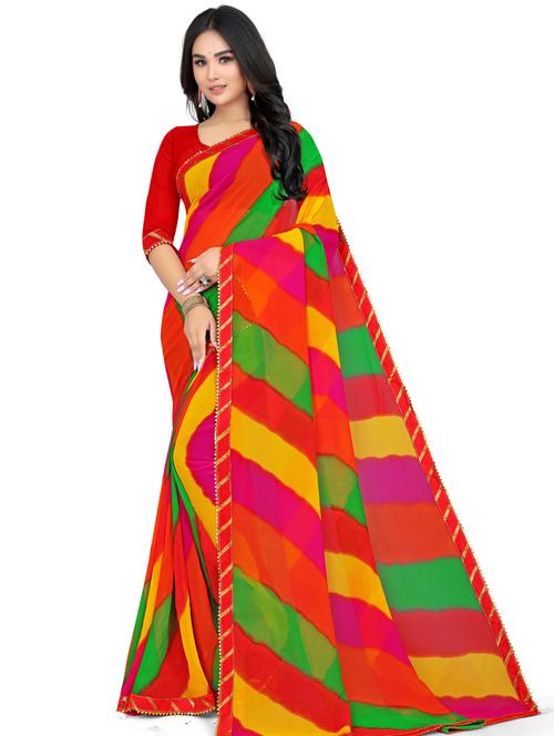 leheriya georgette saree with blouse - 19645669 - Very Small Image - 1
