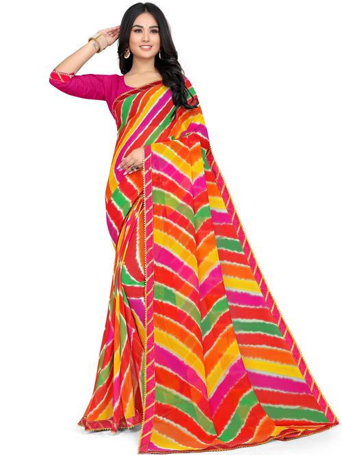 leheriya georgette saree with blouse - 19645670 - Very Small Image - 1