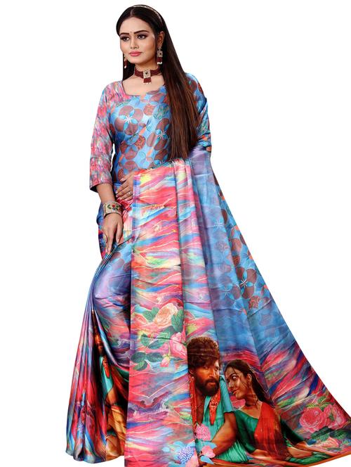 crepe printed saree with blouse - 19645687 - Very Small Image - 1