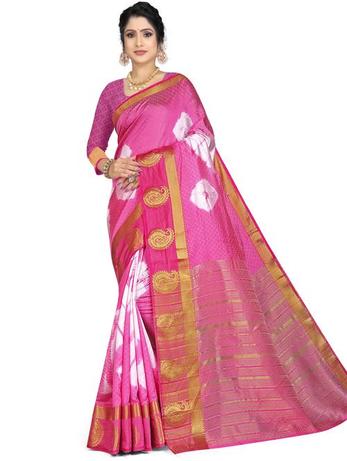 printed woven saree with blouse - 19645718 - Very Small Image - 1