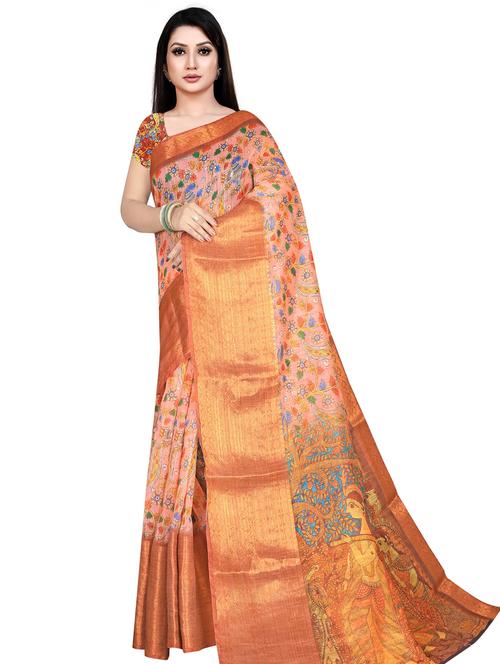 kalamkari printed saree with blouse - 19645745 - Very Small Image - 1