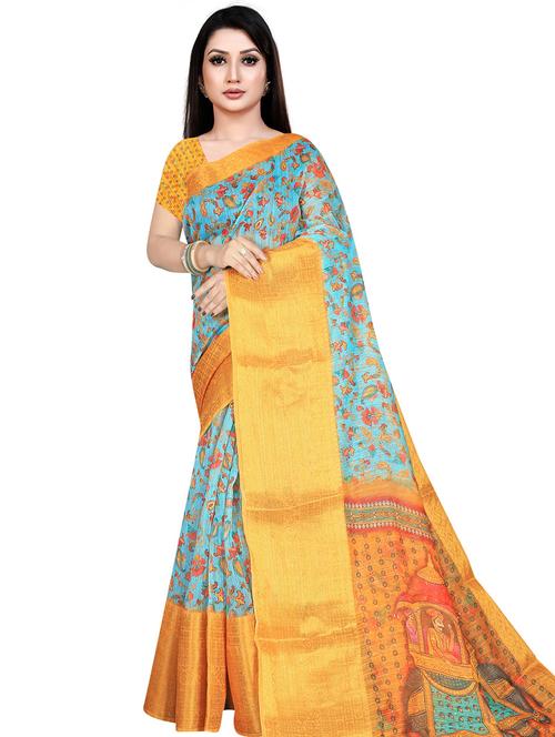 kalamkari printed saree with blouse - 19645747 - Very Small Image - 1