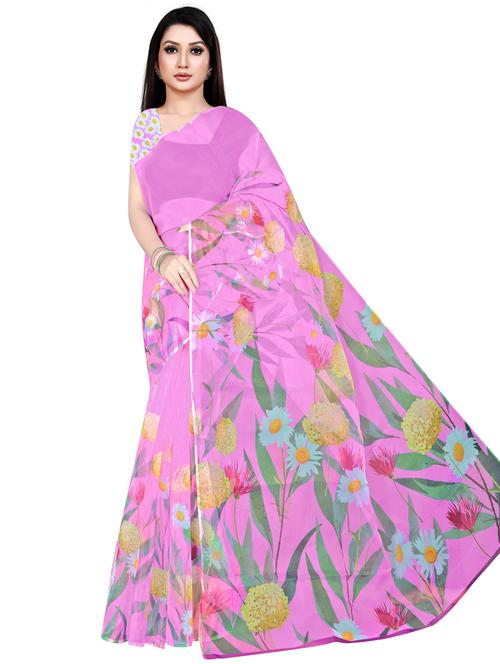 floral printed saree with blouse - 19645753 - Very Small Image - 1