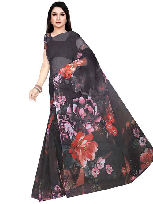 floral printed saree with blouse - 19645755 - Very Small Image - 1