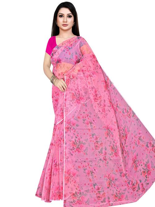 floral printed saree with blouse - 19645760 - Very Small Image - 1
