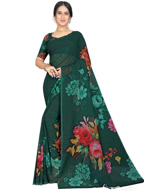 floral printed saree with blouse - 19645771 - Very Small Image - 1