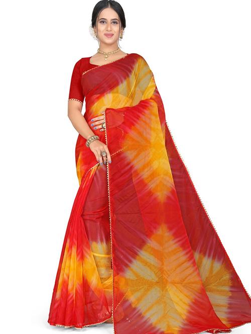 tie and dye printed saree with blouse - 19645772 - Very Small Image - 1