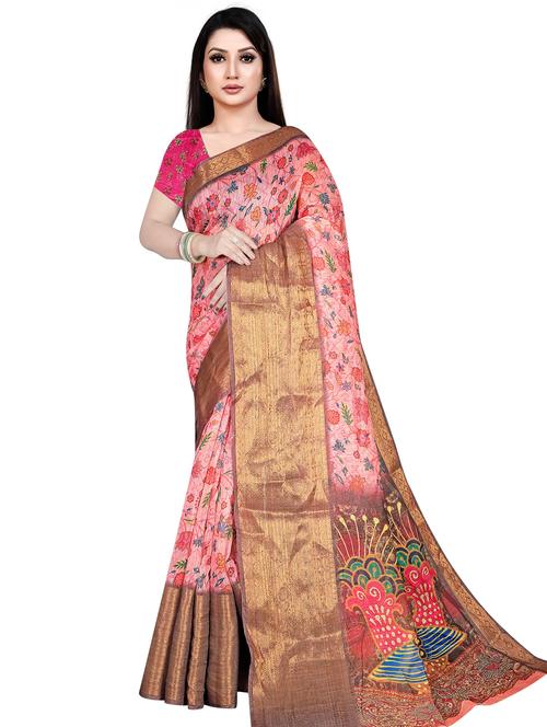 floral printed saree with blouse - 19645778 - Very Small Image - 1