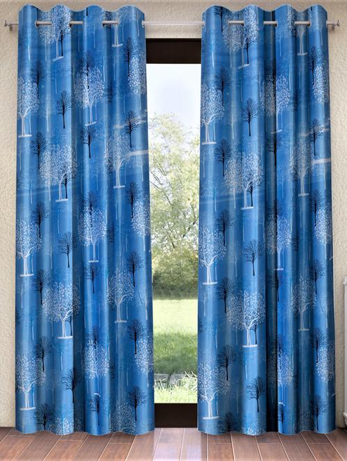 home sizzler 2 pieces blossom's tree eyelet polyester door curtains - 7 feet, blue - 19646556 - Very Small Image - 1