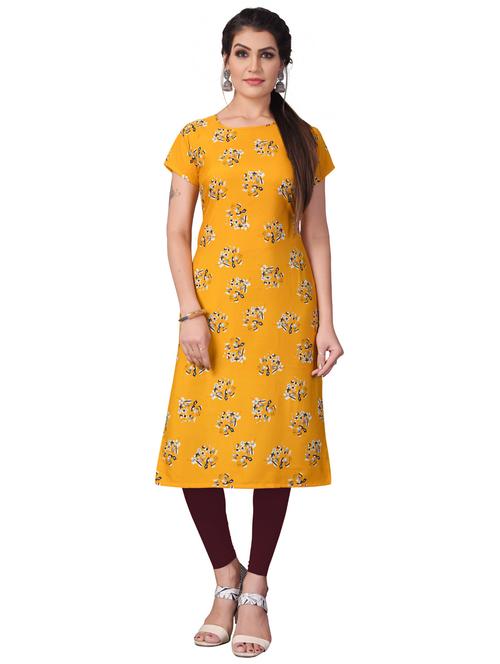 yellow crepe straight kurta - 19647199 - Very Small Image - 1