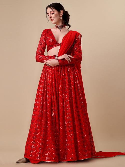 sequin semi-stitched lehenga choli with dupatta - 19647666 - Very Small Image - 1
