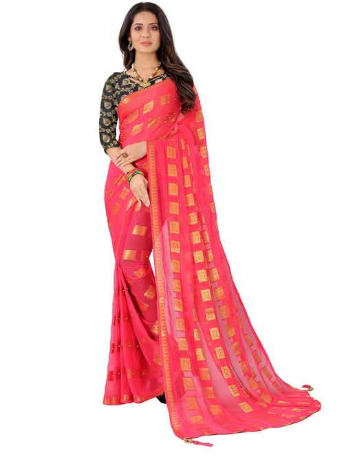 women's self design pink colored saree with blouse - 19648124 - Very Small Image - 1