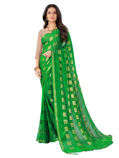 women's self design green colored saree with blouse - 19648183 - Very Small Image - 1