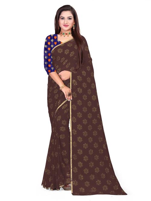 women's floral coffee brown colored saree with blouse - 19648322 - Very Small Image - 1