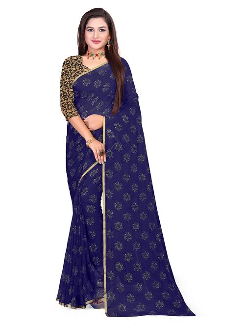women's floral dark blue colored saree - 19648486 - Very Small Image - 1