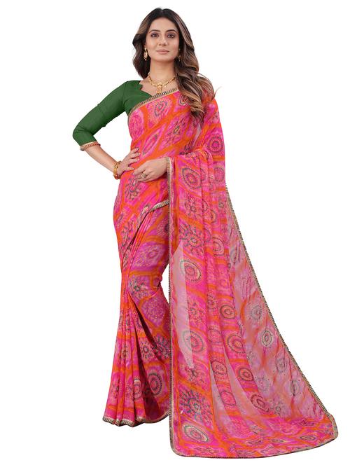 women's bandhani pink colored saree with blouse - 19648507 - Very Small Image - 1