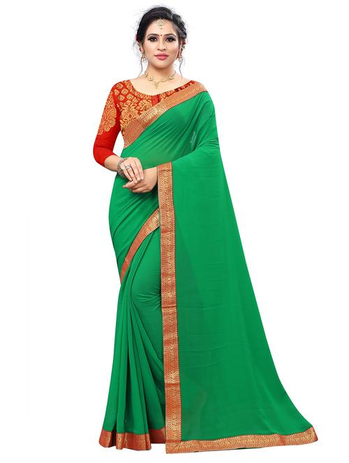 solid with borders plain saree with blouse - 19648520 - Very Small Image - 1