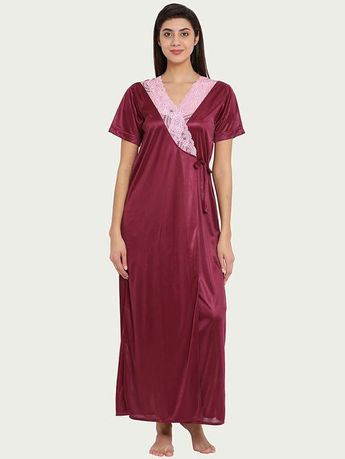 over lap neck solid sleepwear robe - 19648750 - Very Small Image - 1