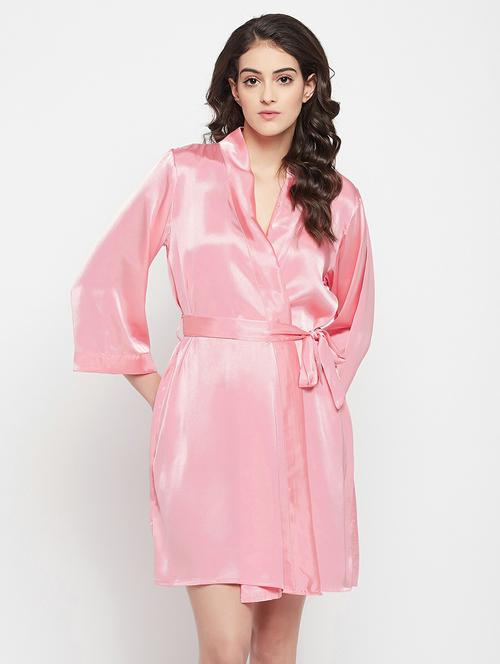 over lap neck solid sleepwear robe - 19648751 - Very Small Image - 1