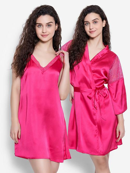 over lap neck solid sleepwear robe - 19648752 - Very Small Image - 1