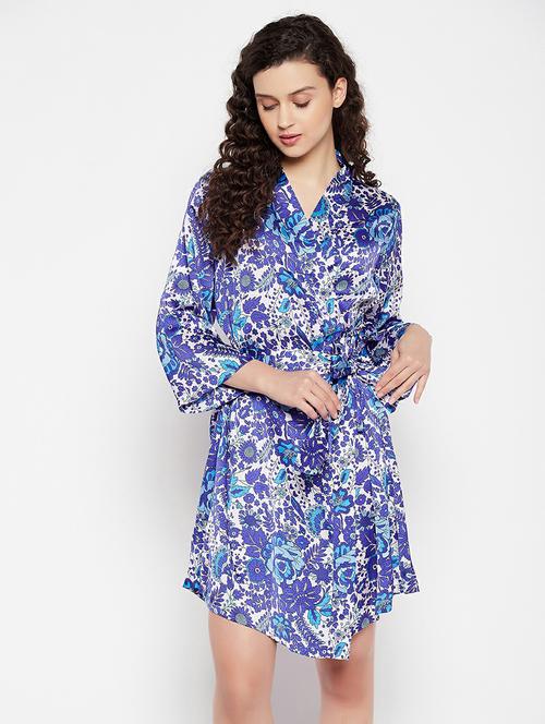 over lap neck printed sleepwear robe - 19648753 - Very Small Image - 1