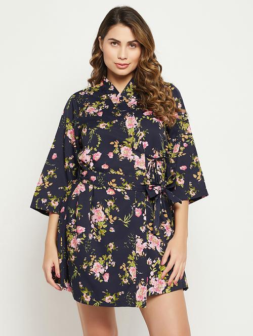 over lap neck printed sleepwear robe - 19648755 - Very Small Image - 1