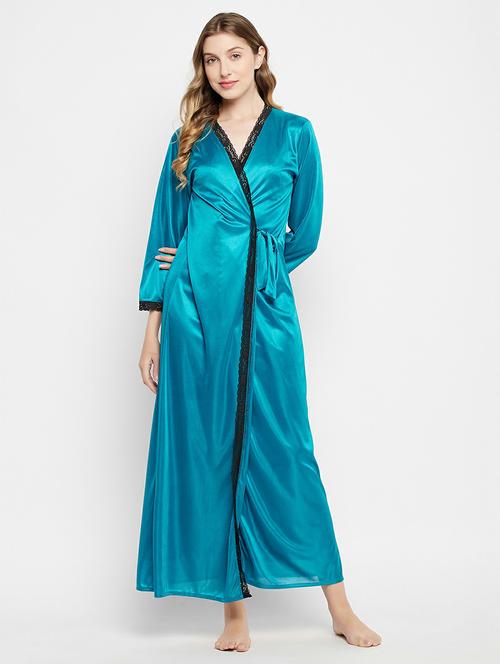 over lap neck solid sleepwear robe - 19648757 - Very Small Image - 1